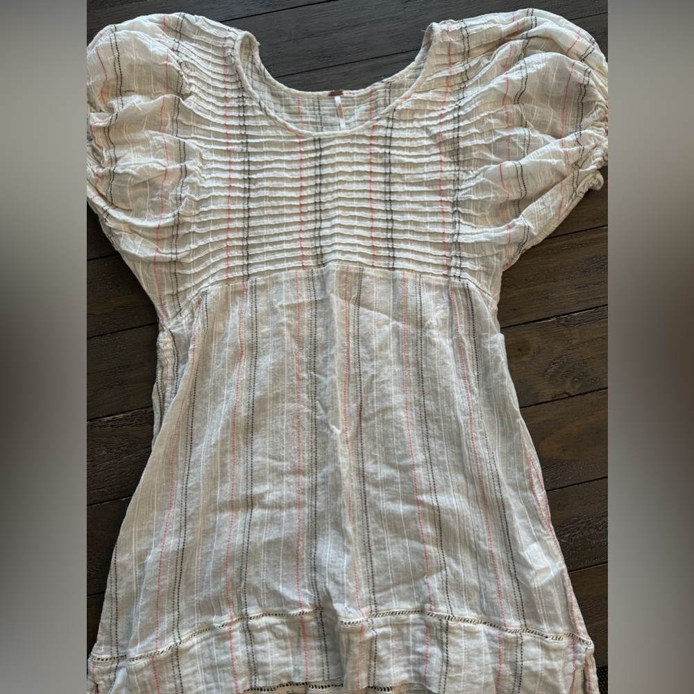Free People Women's Mini Dress Puff Sleeves Brown Beige size Small